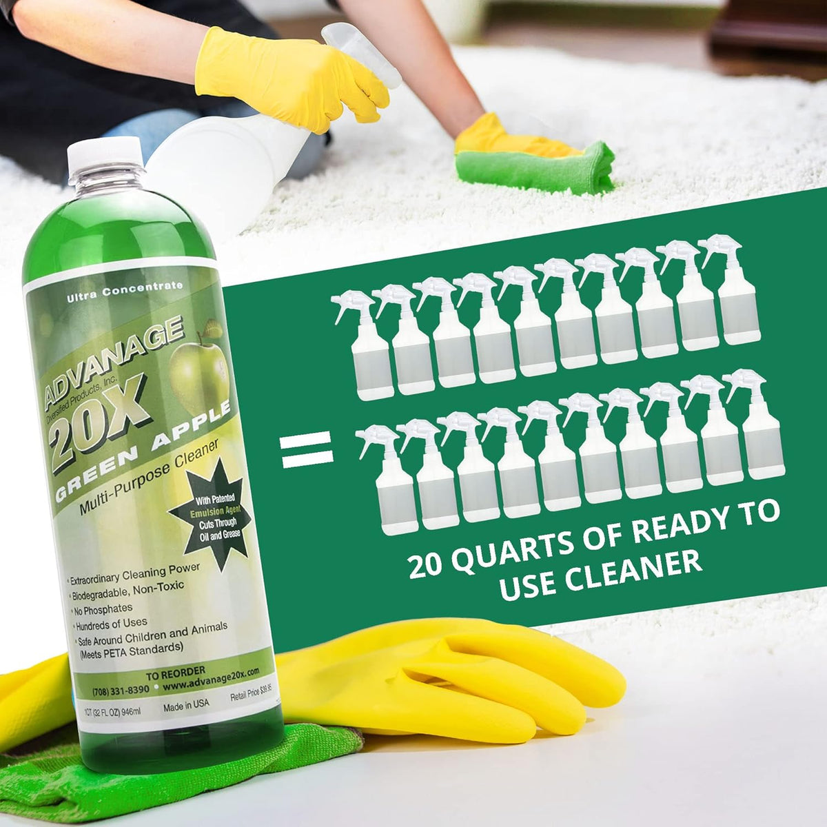 Advanage 20X All Purpose Cleaner Concentrate – Green Apple Eco-Friendly Heavy Duty Degreaser