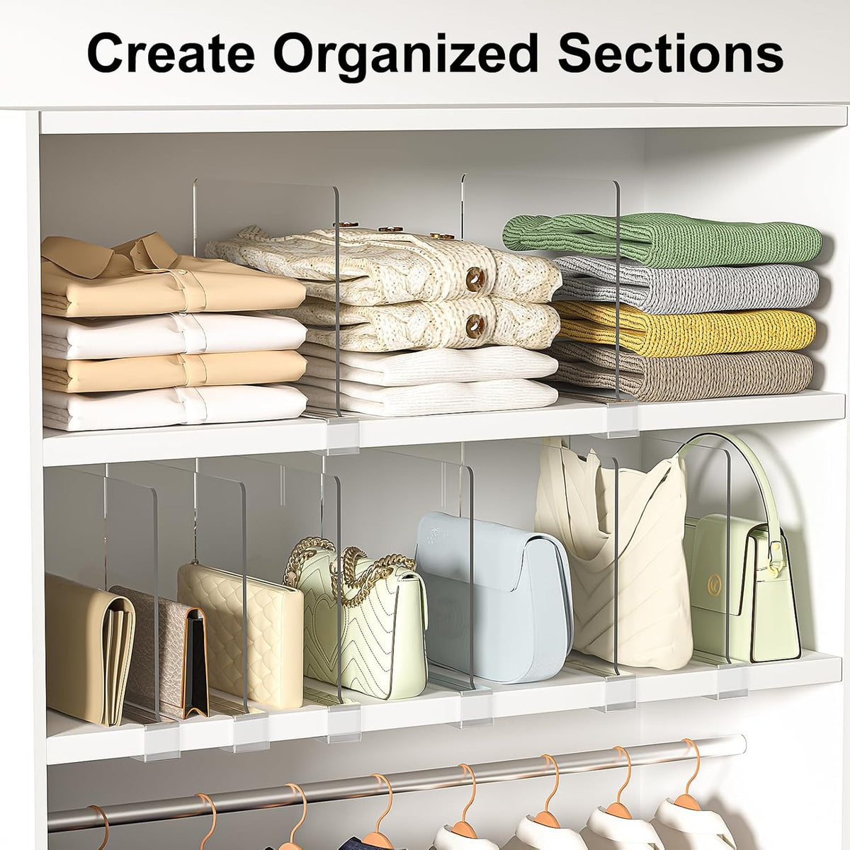 Shelf Dividers Purse Organizer for Closet: 16-Pack Acrylic Bag Storage Organizer for Handbags