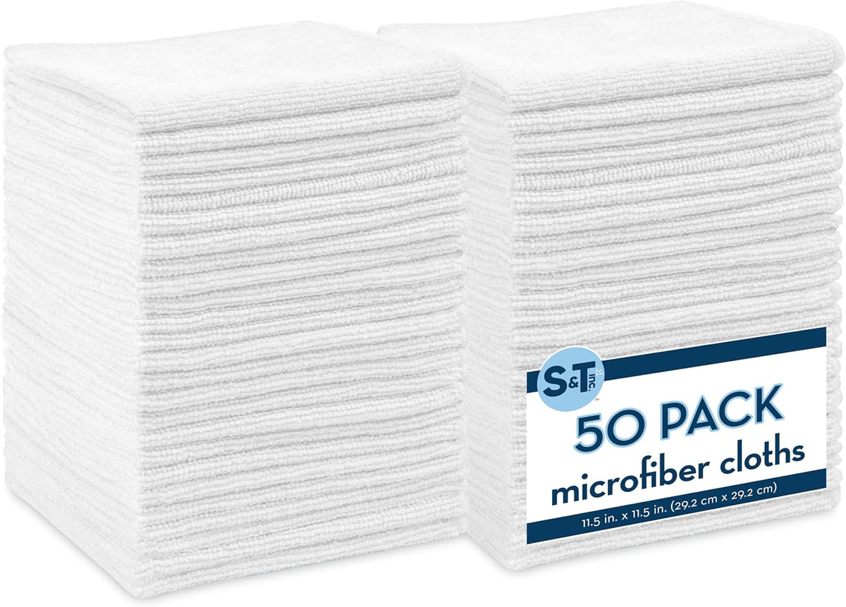 S&T INC. 50 Pack Microfiber Cleaning Cloth, Bulk Towels for Home, Reusable Microfiber Towels for
