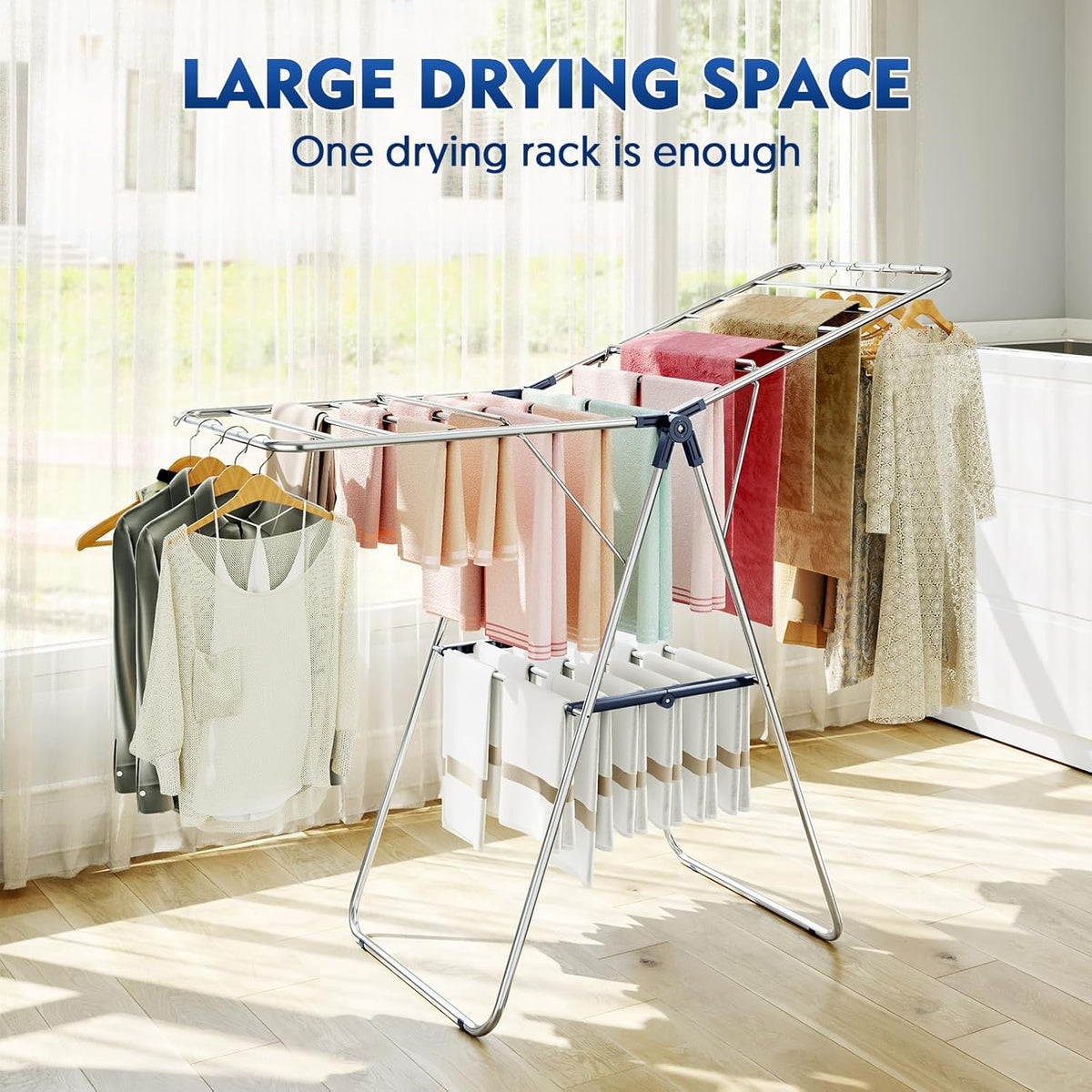 APEXCHASER Clothes Drying Rack, Stainless Steel Drying Rack Clothing with Height-Adjustable