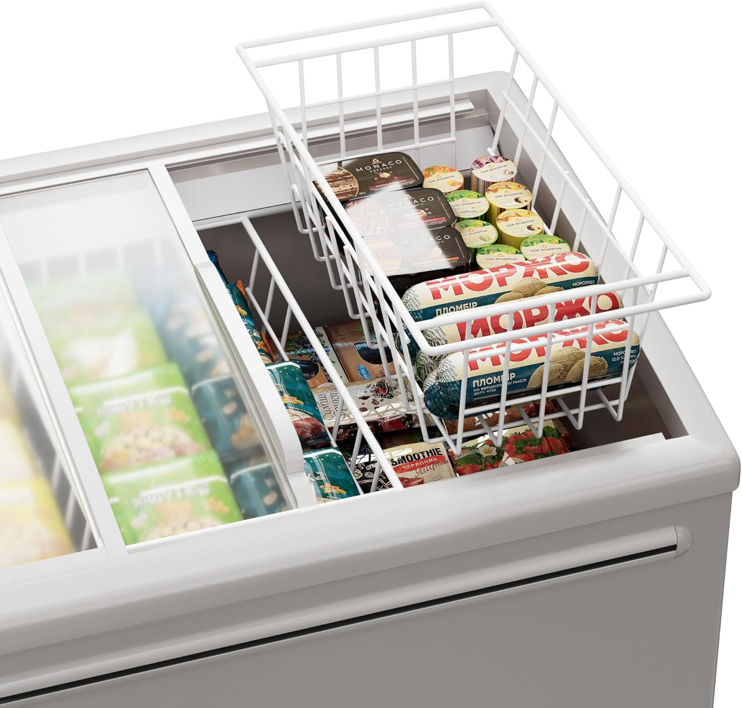 SANNO Chest Freezer Baskets Organizer, Deep Freezer Baskets Bin Sturdy Metal Wire freezer storage
