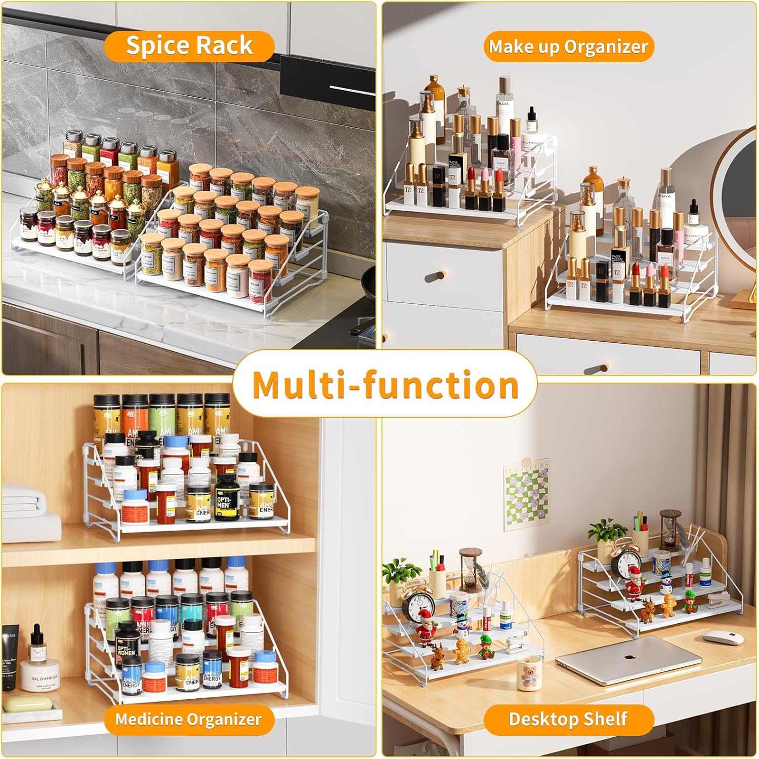 RCHYFEED Spice Rack Organizer for Cabinet,4 Tier Spice Organization for Cabinet Easy