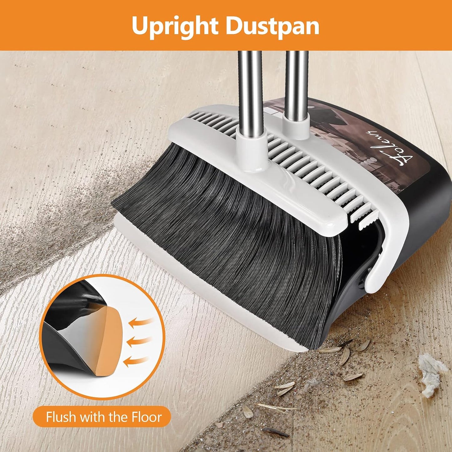 Broom and Dustpan Set, Heavy Duty Dust Pan with Long Handle 51 Inch Broom with Dustpan Combo Set