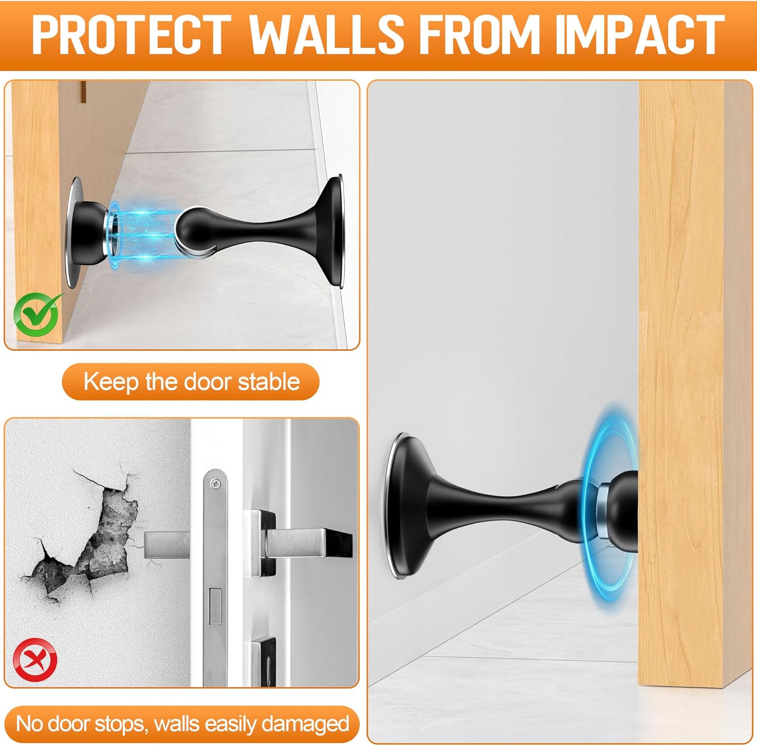 Crosize Magnetic Door Stoppers 2 Pack, Stainless Steel Door Catch for Wall and Floor Mounting, Door