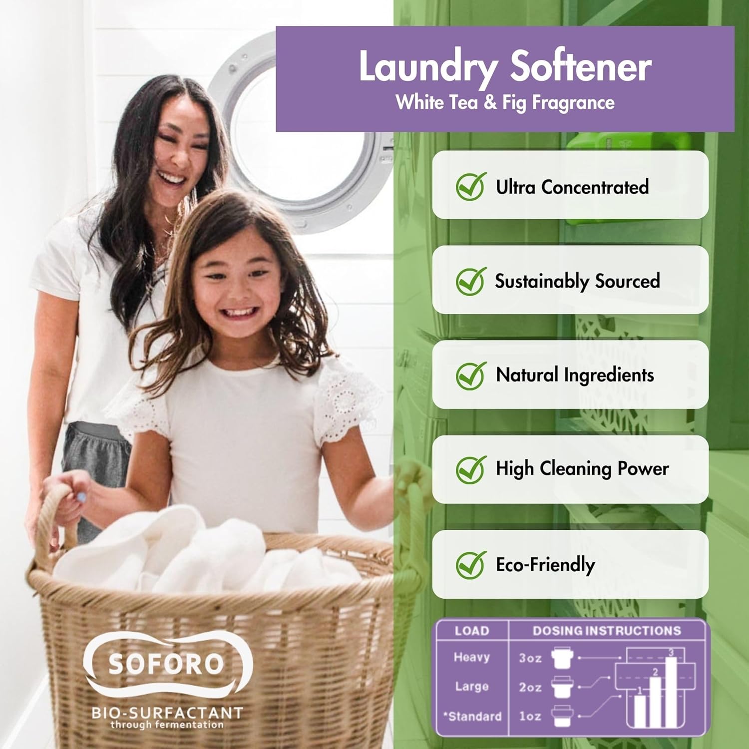 Happy Elephant Liquid Laundry Bundle, White Tea & Fig Scent, Natural Laundry Detergent & Fabric