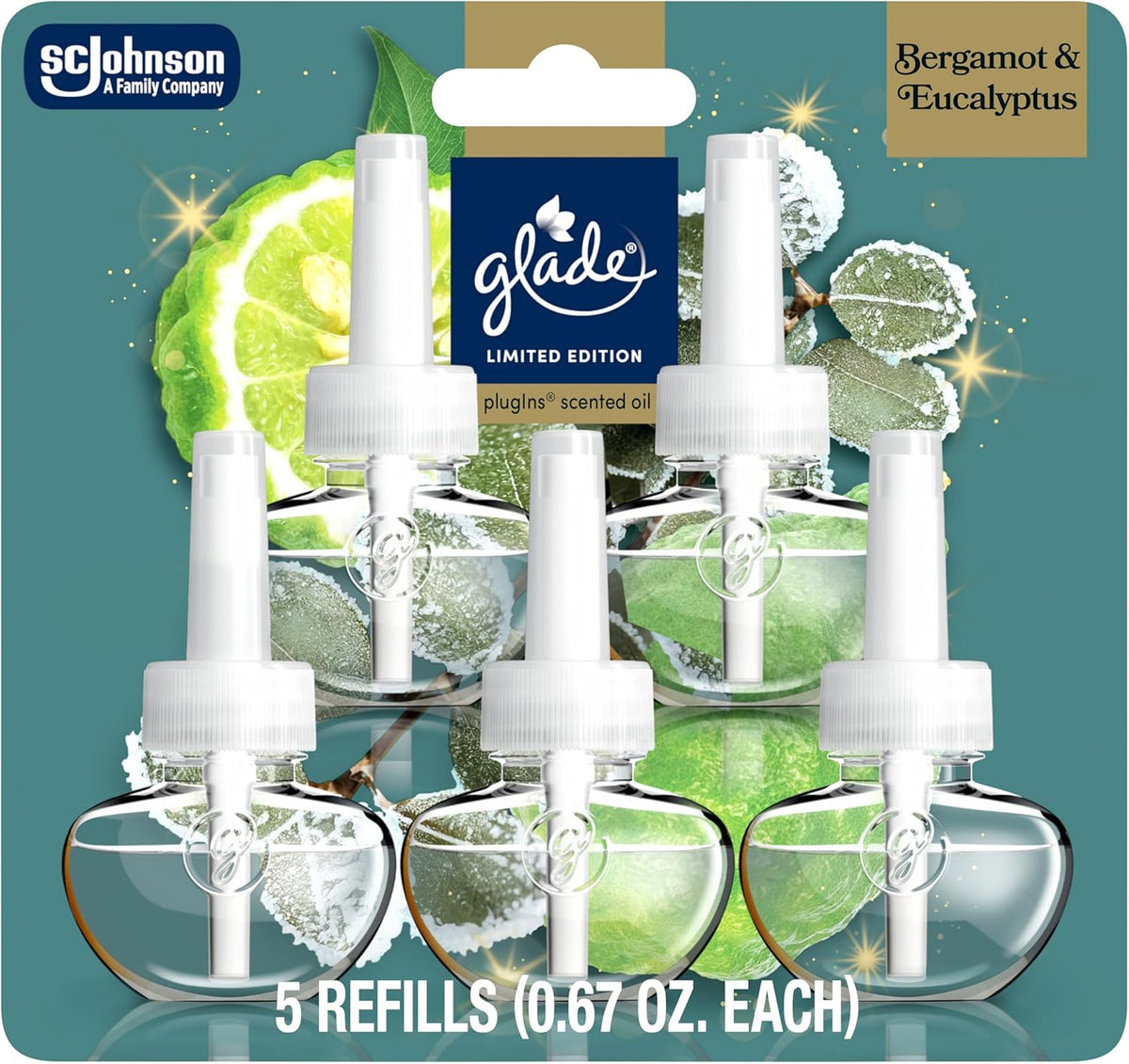 Glade PlugIns Refills Air Freshener, Bergamot & Eucalyptus, Scented and Essential Oils for Home and