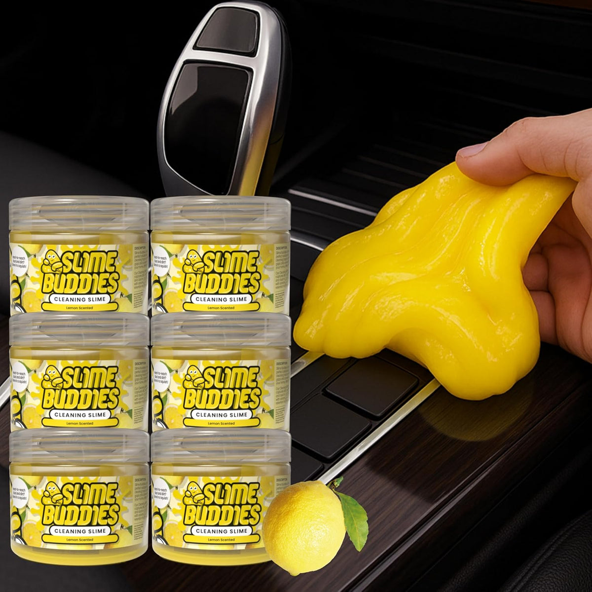 Slime Buddies Car Cleaning Gel Putty - 6 Pack Lemon Scented Interior Detailing Tool for Cup Holder