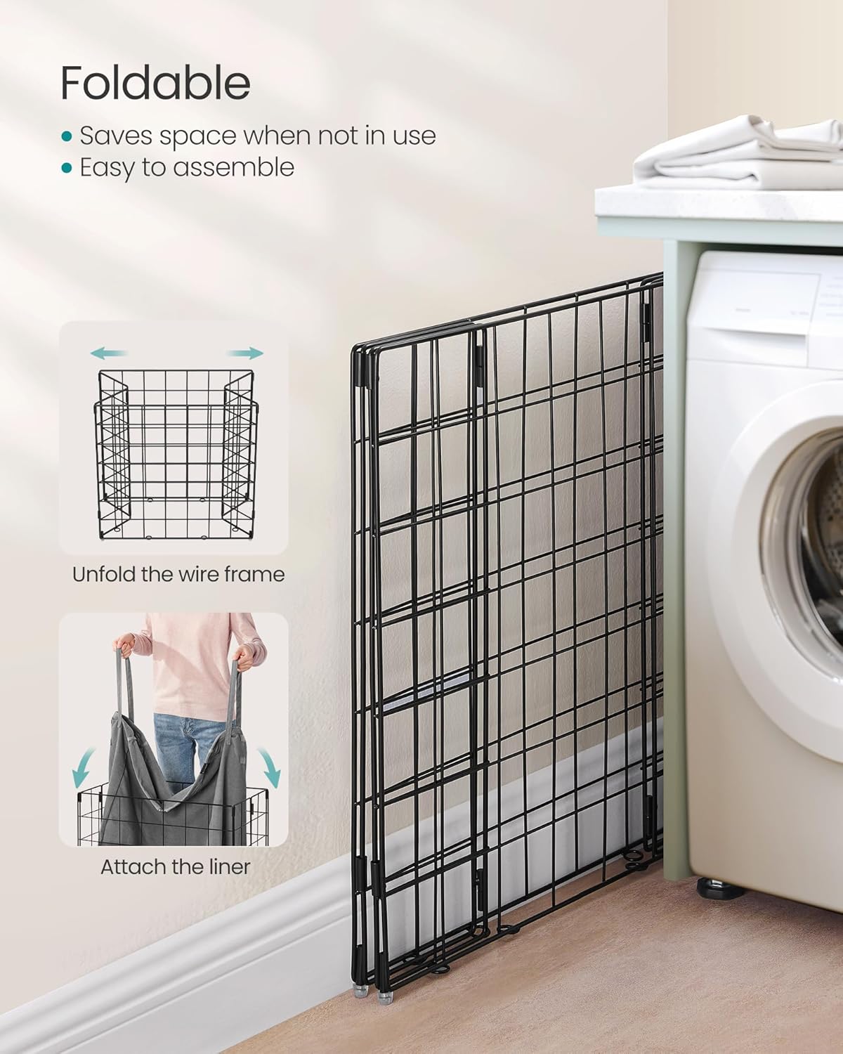 SONGMICS Laundry Hamper, 34.3 Gal. (130L) Laundry Basket, Collapsible Clothes Hamper, Removable and
