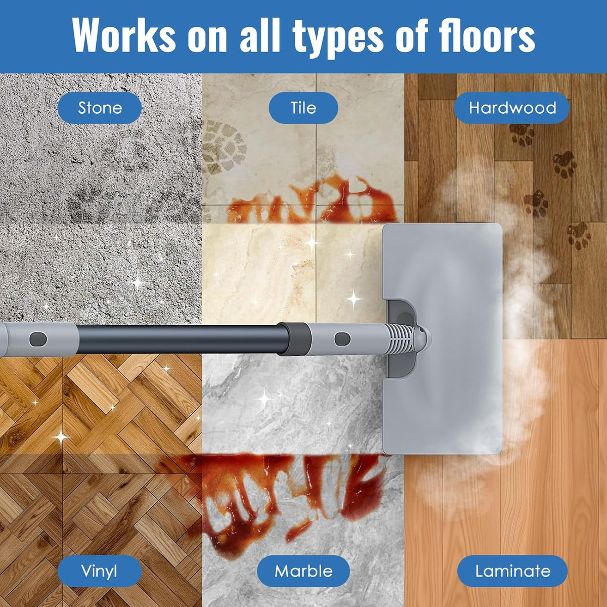 FEPPO Steam Mop with Detachable Handheld Steam Cleaner for Home and Floor Cleaning, 10-in-1