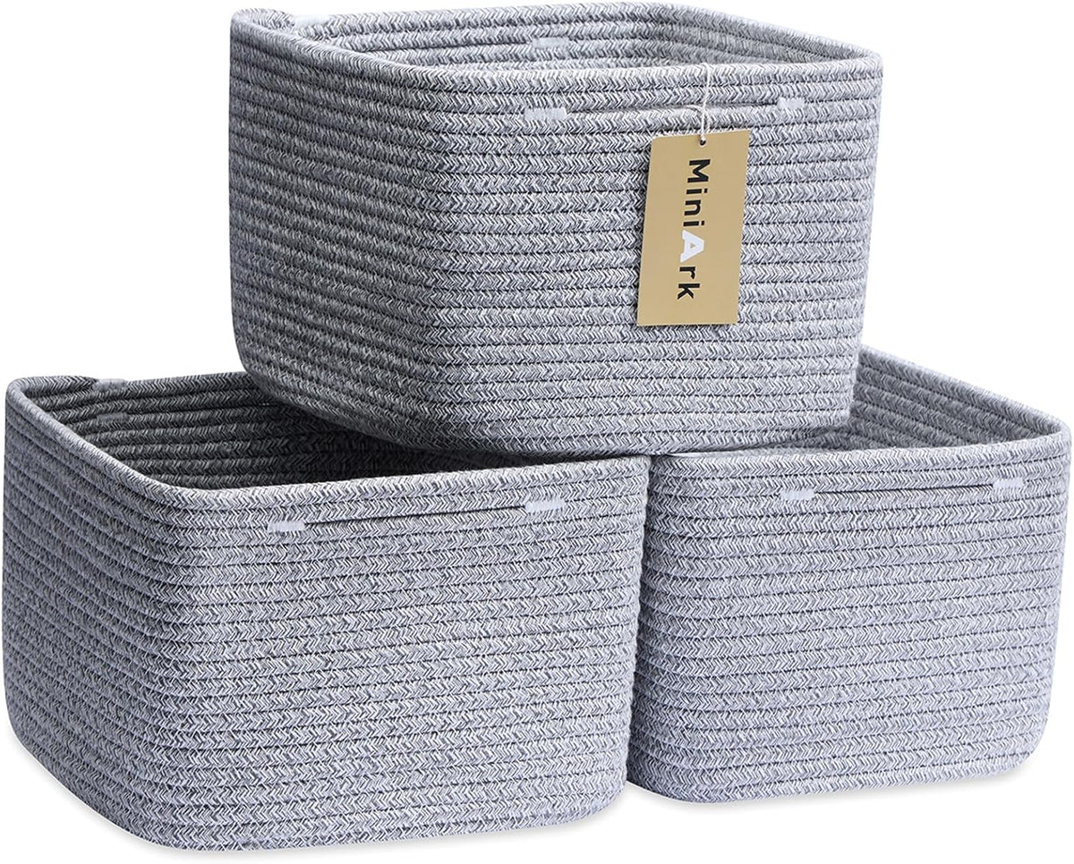 Small Organizing Baskets for Cubes Shelf, 9.7x9.7x7.1 Inch Rope Woven Storage Bins for Nursery