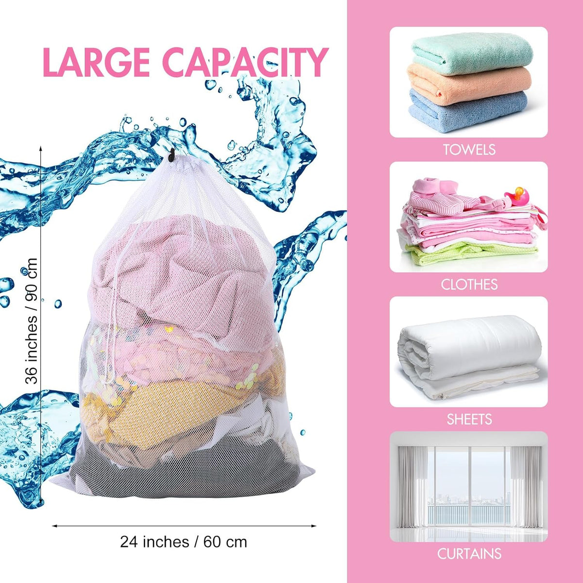 Berlune 30 Pack 24 x 36 Inches Large Mesh Bags for Laundry, Wash bags, Sturdy Mesh Material Closed