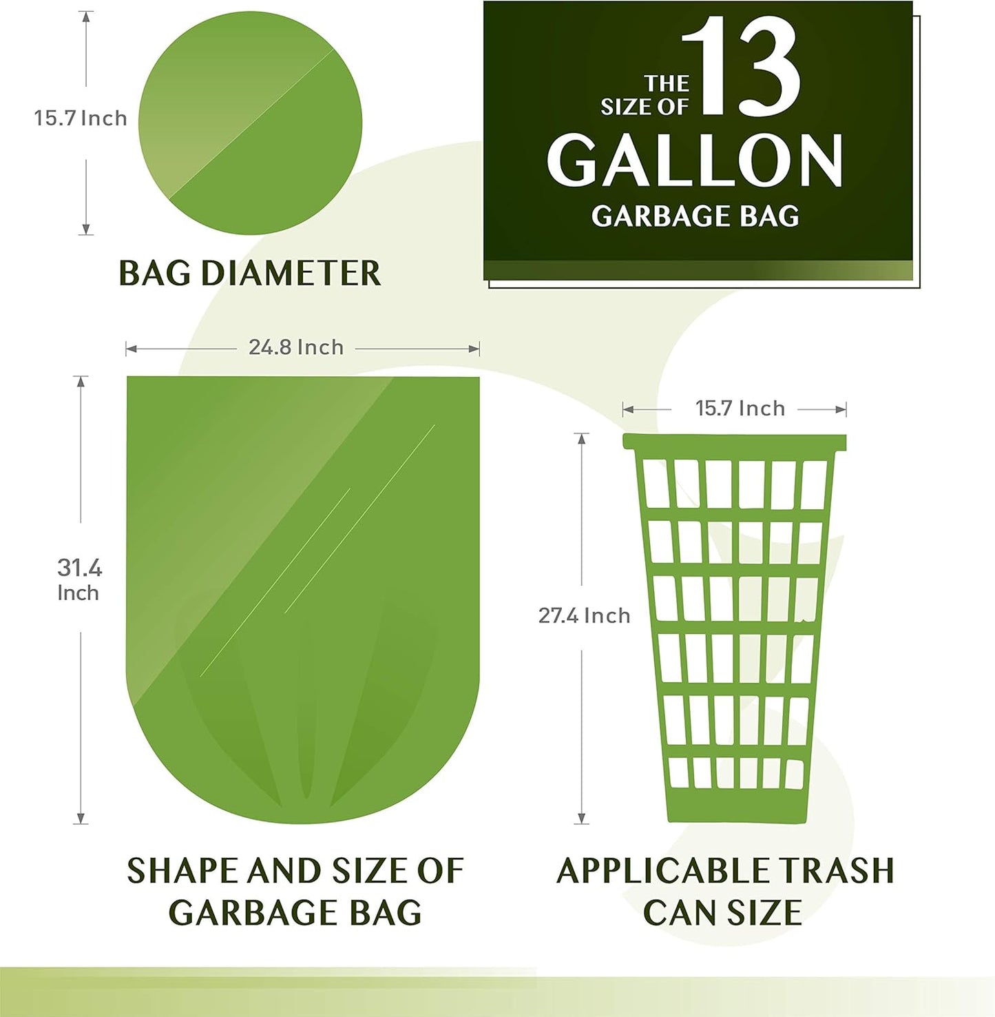 Compostable Trash Bags - FORID 13 Gallon Tall Kitchen Garbage Bags 80 Count Unscented Trash Can