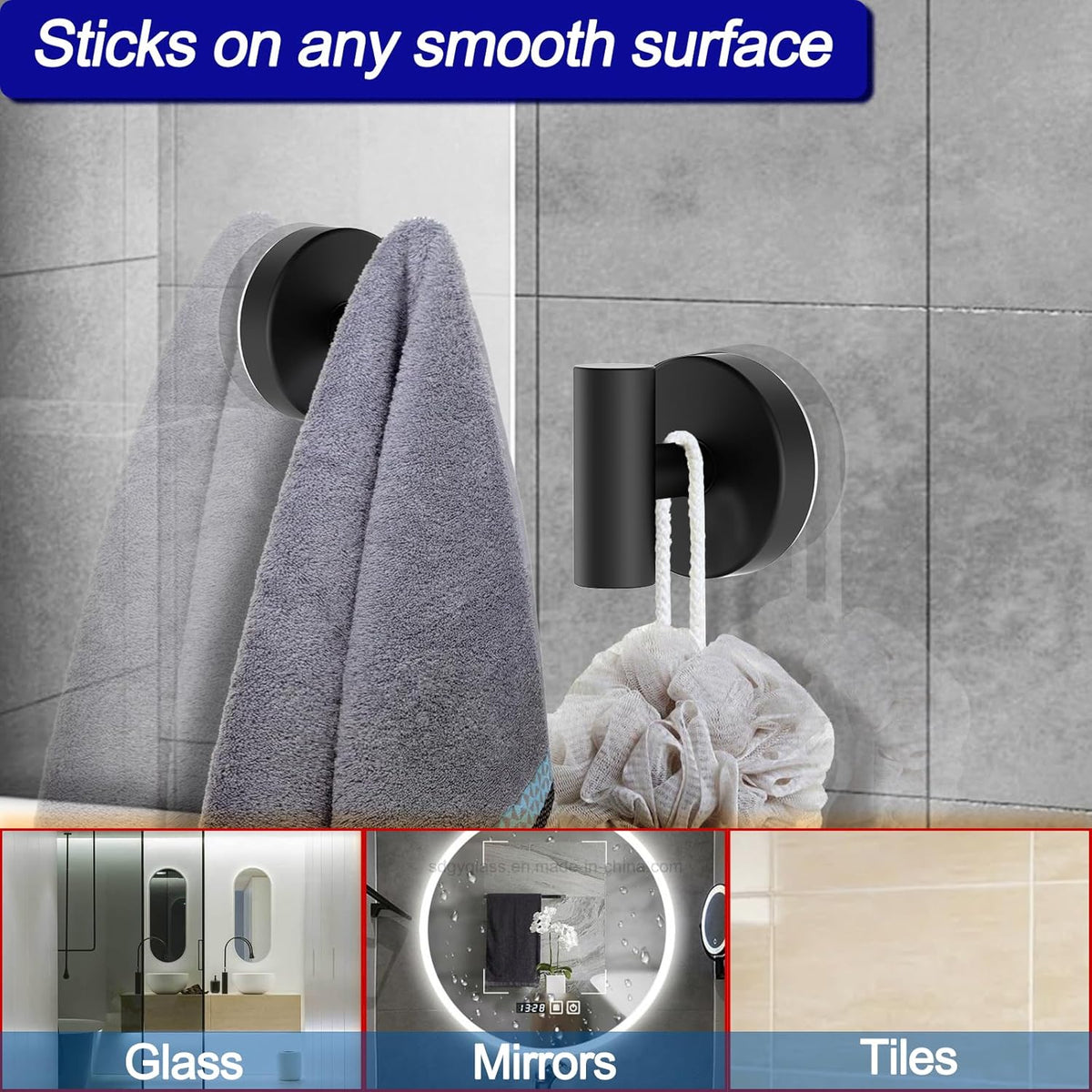 Suction Cup Hooks, Shower Hooks for Inside Shower – Removable Towel Hooks for Bathroom Window Glass