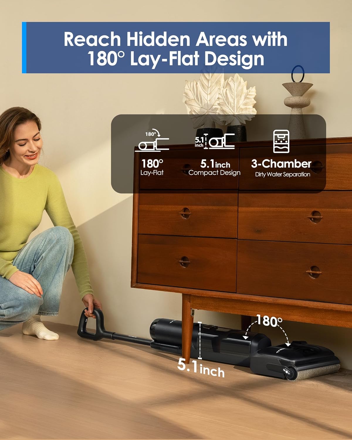 Tineco Floor ONE S7 Stretch Ultra Cordless Wet Dry Vacuum Cleaner, 180°Lay-Flat Anti-Tangle Design