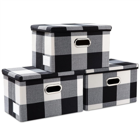 PRANDOM Collapsible Storage Bin with Lid [3-Pack] Fabric Foldable Storage Box Organizer Container