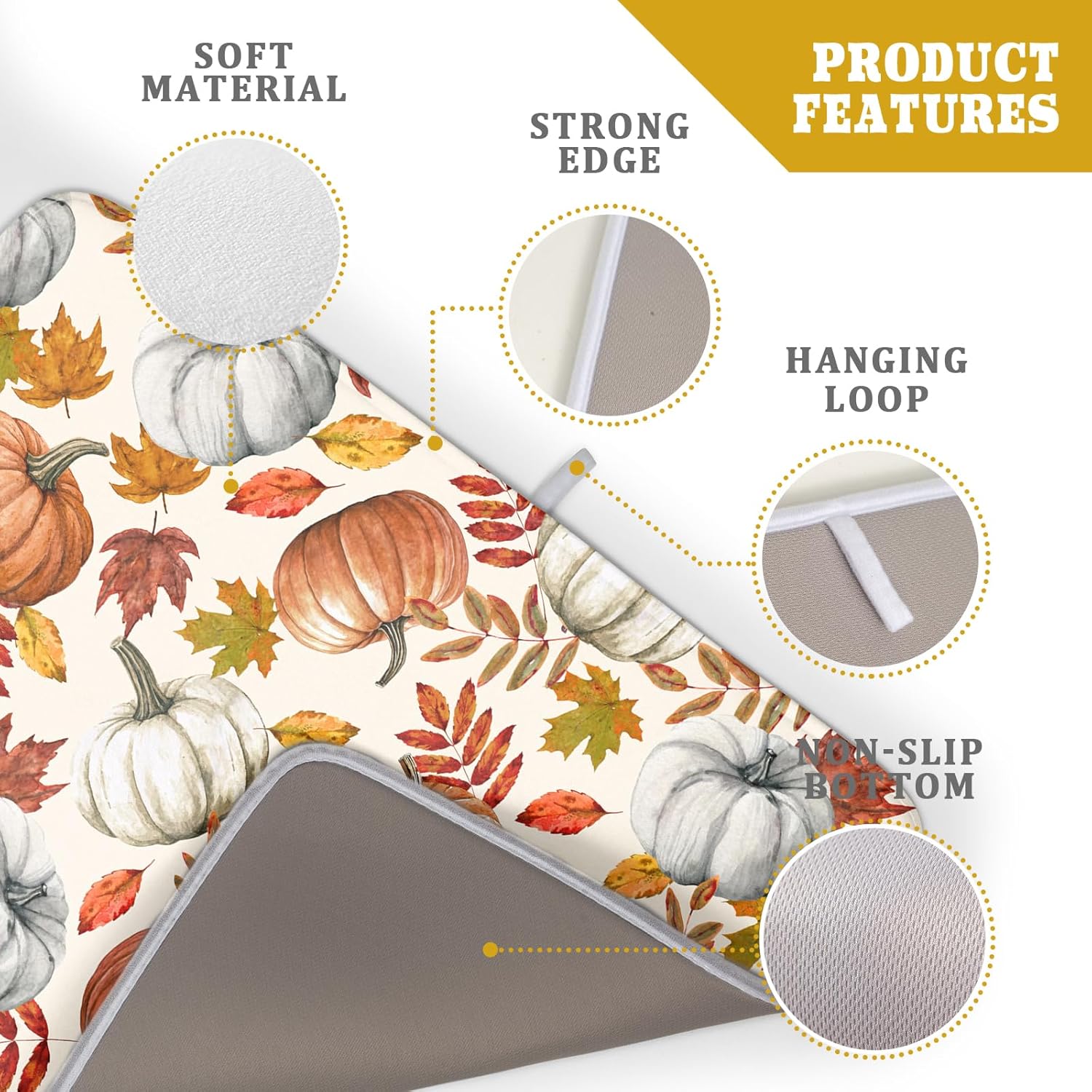 Fall Dish Drying Mat for Kitchen Counter 18x24 Inch Fall Pumpkin Kitchen Mat Thanksgiving Harvest