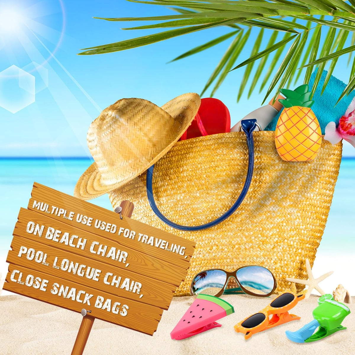 Rtteri 16 Pcs Beach Towel Clips for Beach Chairs Cute Towel Holder Cruise Clothes Pins for Lounge