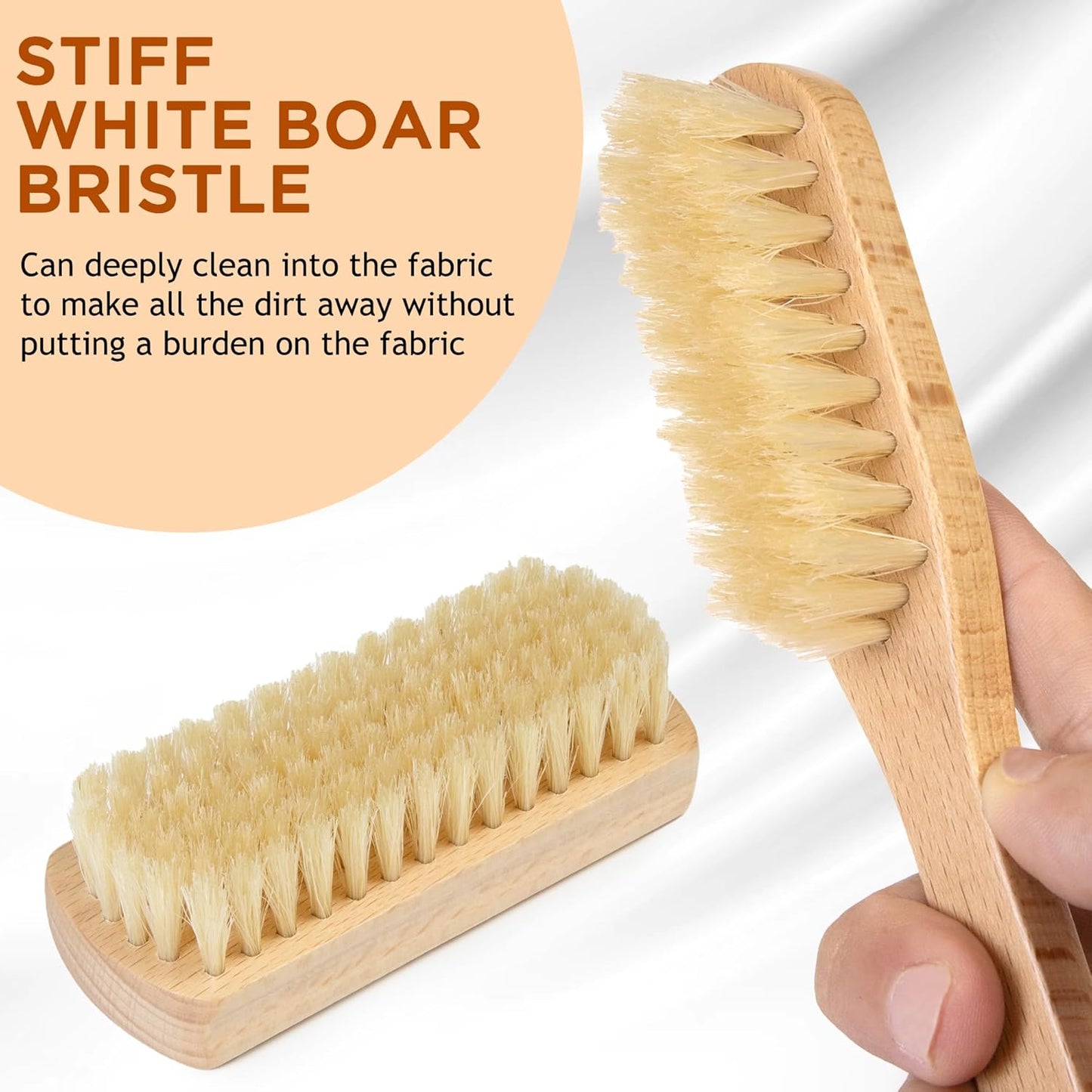 Boar Bristle Laundry Stain Brush Set by TAKAVU, Stiff Pure Boar Bristle for Scrubbing Out Tough