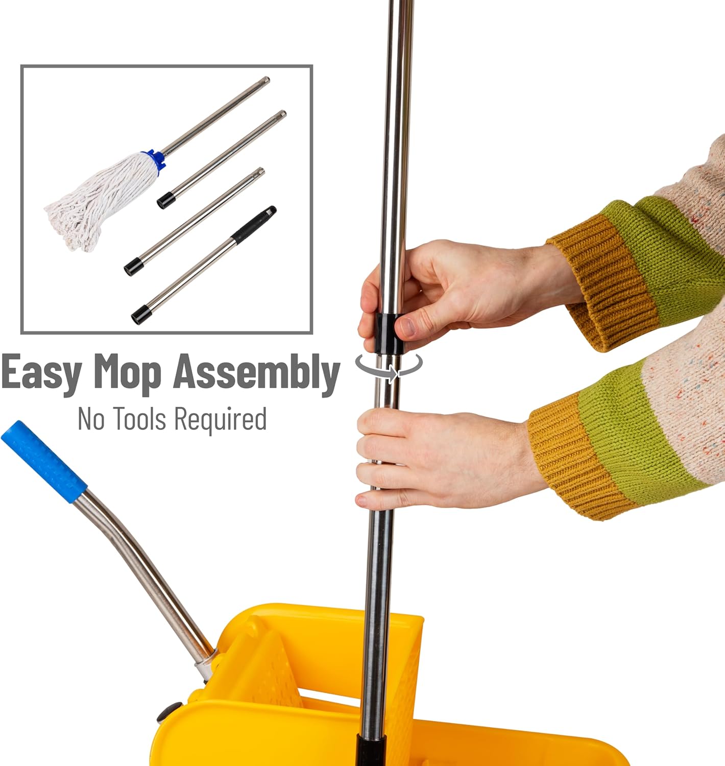 Mind Reader Bucket with Wringer and Mop Set, 22 Qt (5.5 Gallon), Floor Cleaning, Wheels, 16.25" L x