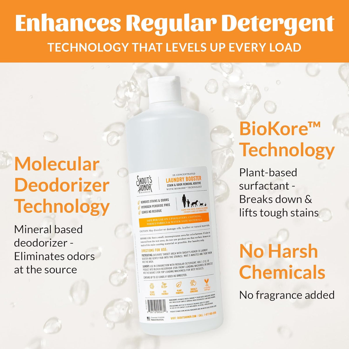 Skout's Honor Laundry Booster Stain & Odor Removal Additive - Plant-Powered Formula for Pet