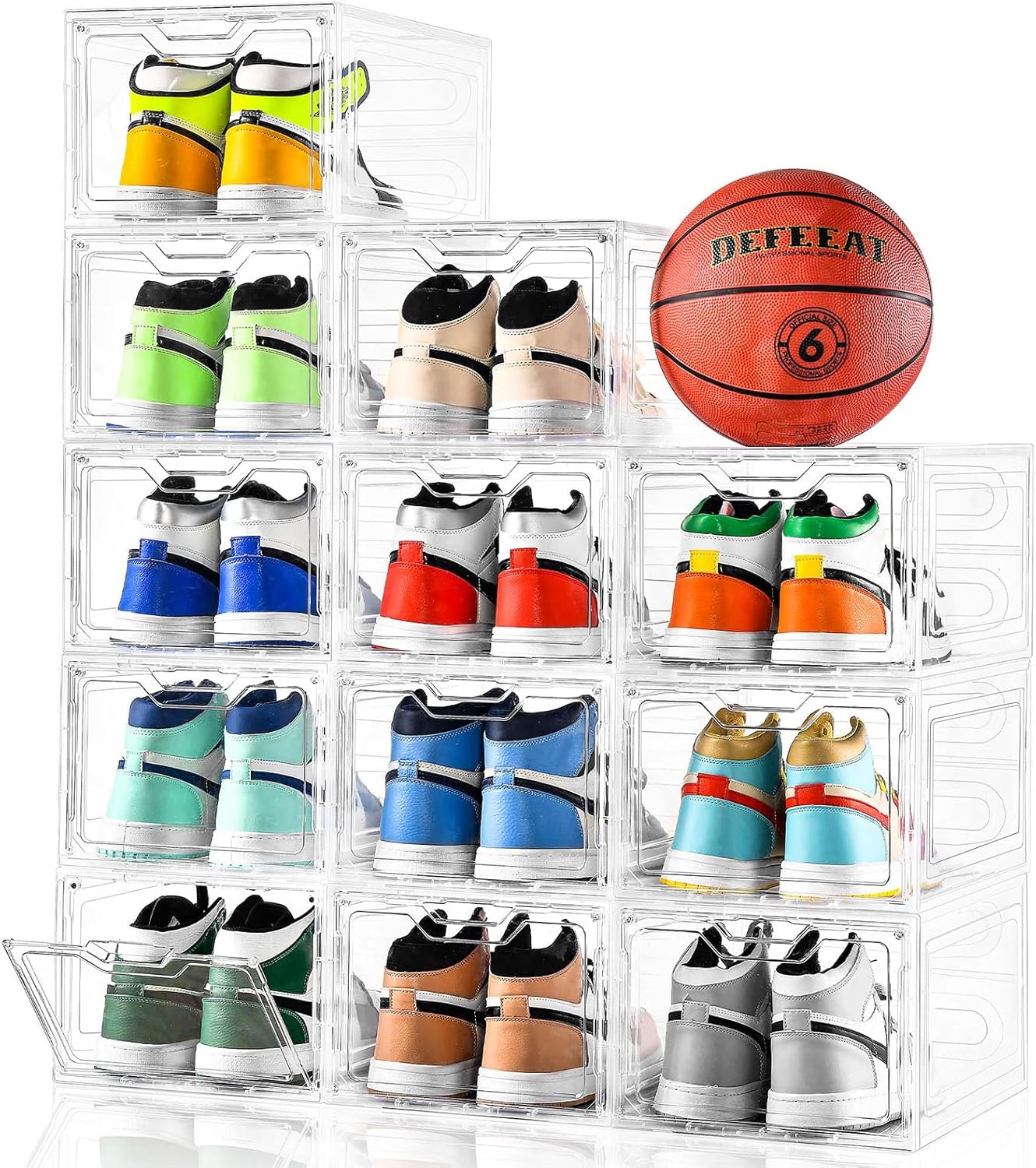 12 Pack Thicken & Sturdy Clear Shoe Storage Organizer with Magnetic Door, Shoe Boxes Clear Plastic