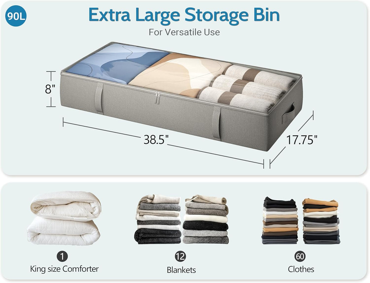 2-Pack Under Bed Storage Containers, 8 Inches Tall Underbed Clothes Storage Organizer Bin with