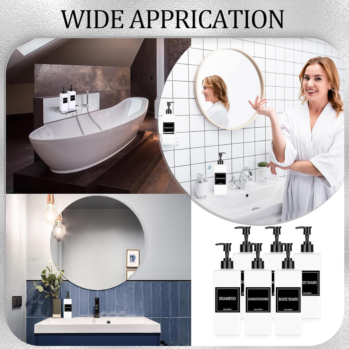 Tanlade 6 Pcs Shampoo and Conditioner Dispenser Bottles 16oz Modern Shower Soap Bottles with Pump