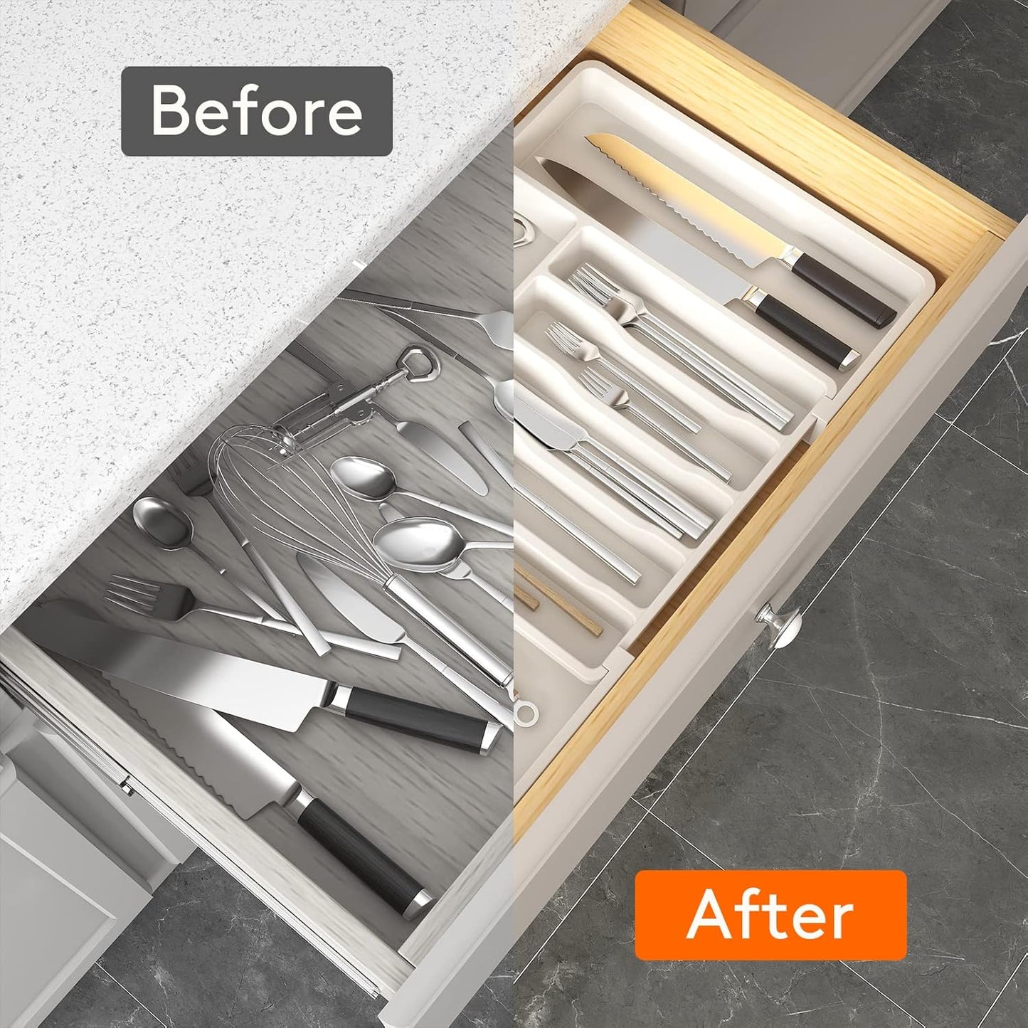 Lifewit Silverware Drawer Organizer, Expandable Utensil Tray for Kitchen, BPA Free Flatware and