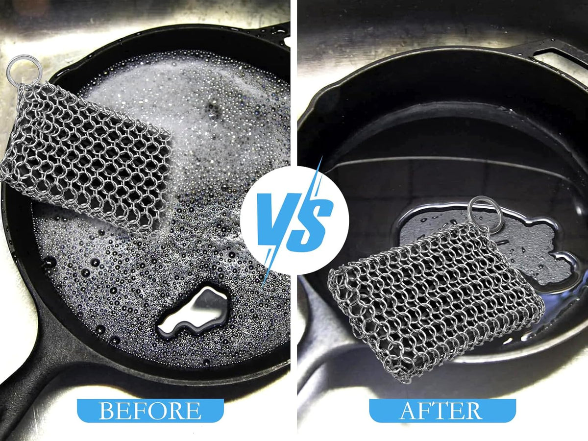 Herda Chain Mail Cast Iron Cleaner Scrubber,316 Chainmail Pan Scrubber Metal Cleaning Brush, Pad