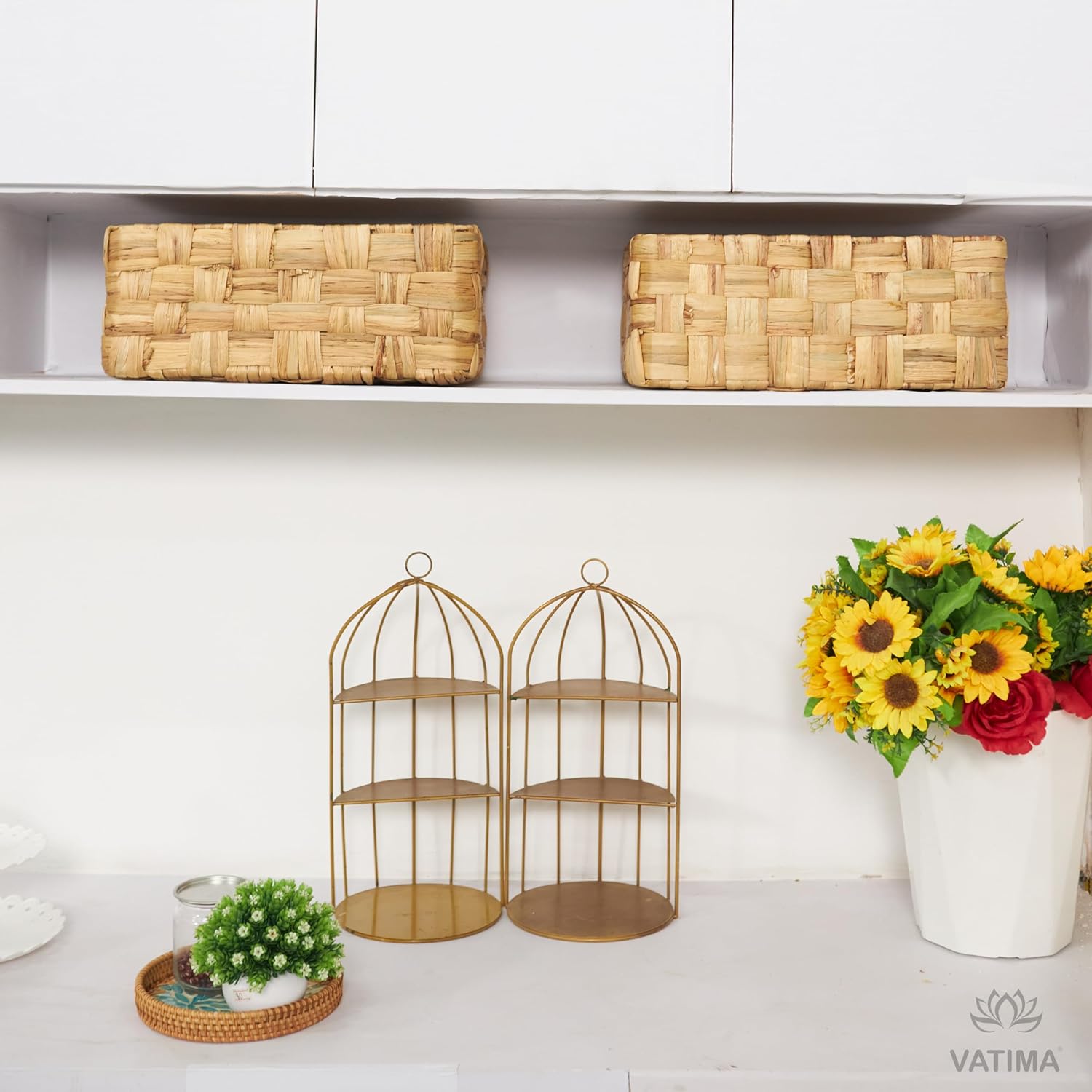 Vatima Jumbo Wicker Storage Basket, Large Hyacinth Organizer, 16.9x12.1x7.1H Inches - Ideal for