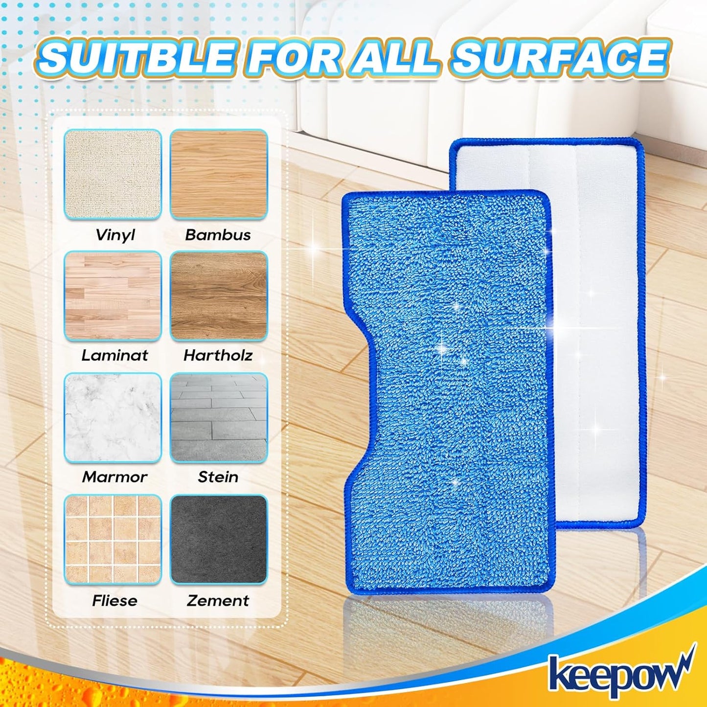 KEEPOW Reusable Mop Pads Refills, Replacement Pads Compatible with Shark Vac Mop VM252 VM200 VC205