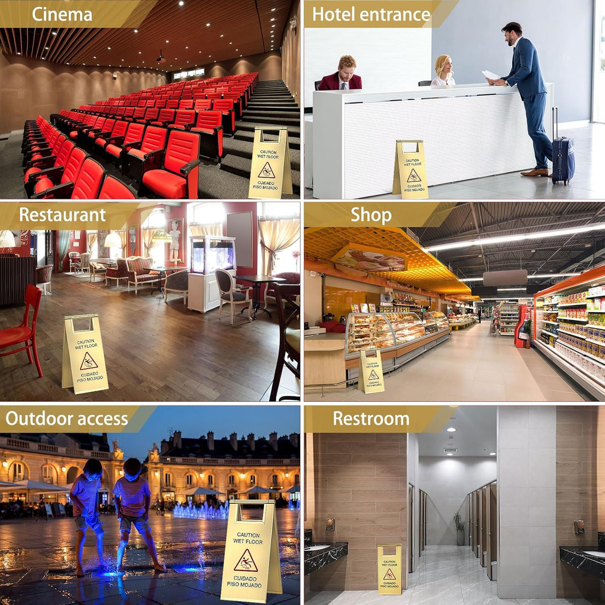 Kigley 2 Pcs Wet Floor Sign, 17 Inch Stainless Steel Caution Wet Floor Sign Double Sided Portable