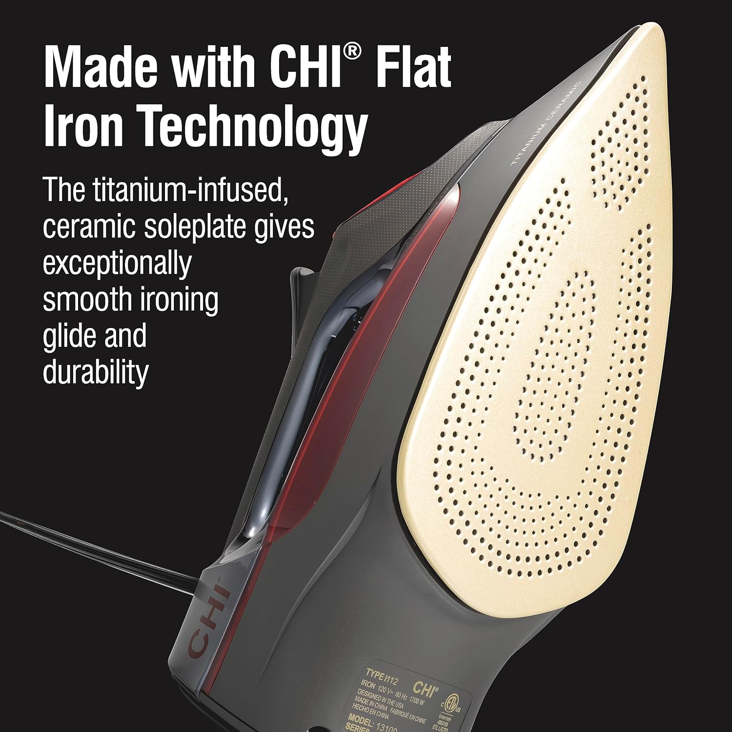 CHI Steam Iron for Clothes with 8’ Retractable Cord, 1700 Watts, 3-Way Auto Shutoff, 400+ Holes