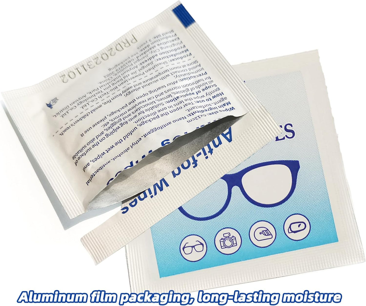 Anti Fog Wipes for Glasses (100-pack) | Pre-Moistened, Quick Dry & Scratch Free for Laptop Screens