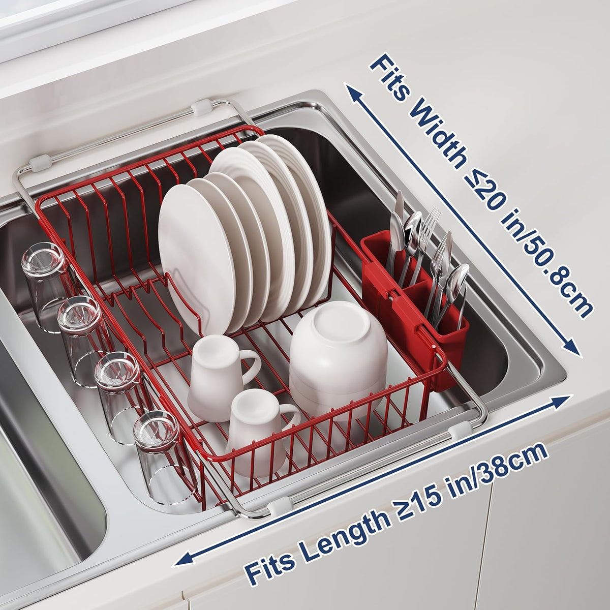 JASIWAY Dish Drying Rack in Sink, Red Dish Dryer Racks Over Sink, Dishes Drainers for Kitchen Sink