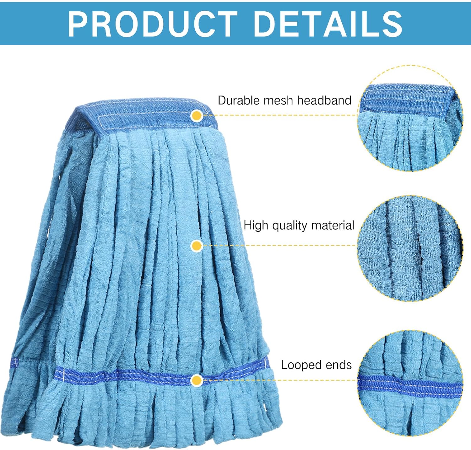 Lallisa 4 Pcs Commercial Mop Head Replacement Tube Microfiber Industrial Looped End Mop Heads