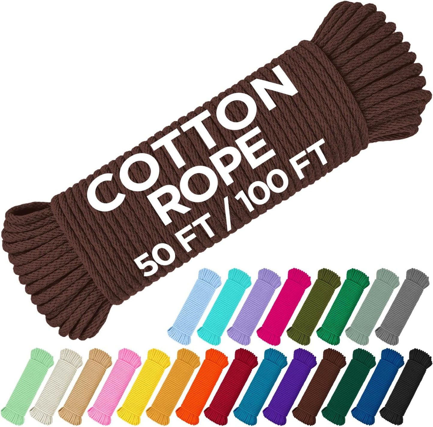 TECEUM Cotton Rope 3/16” (5 mm) – 100 FT – Strong All-Purpose Braided Rope – Natural Cotton – for