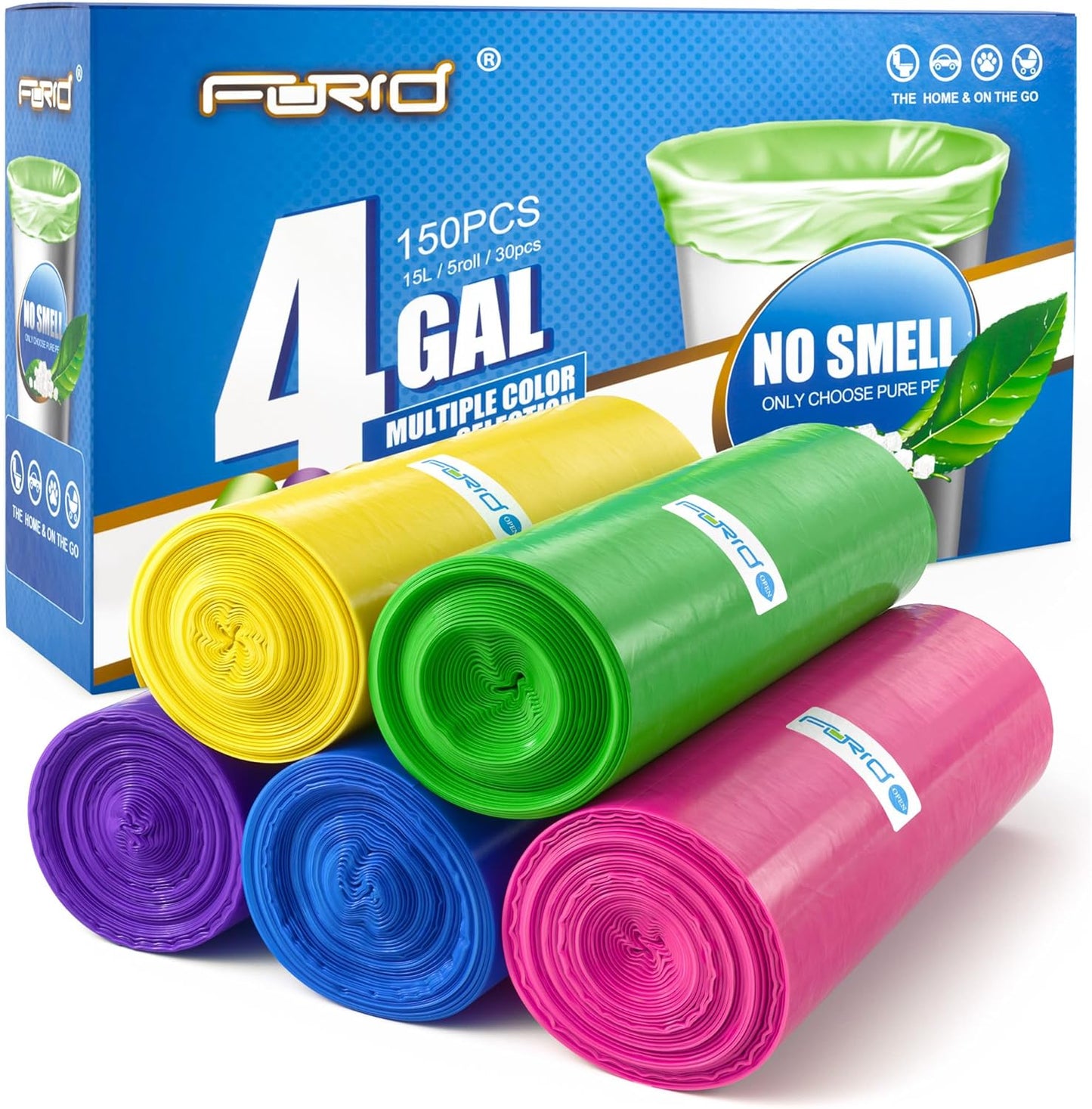 FORID Small Trash Bags 4 Gallon for Bathroom - Extra Thick Colored Garbage Bags Unscented,Strong
