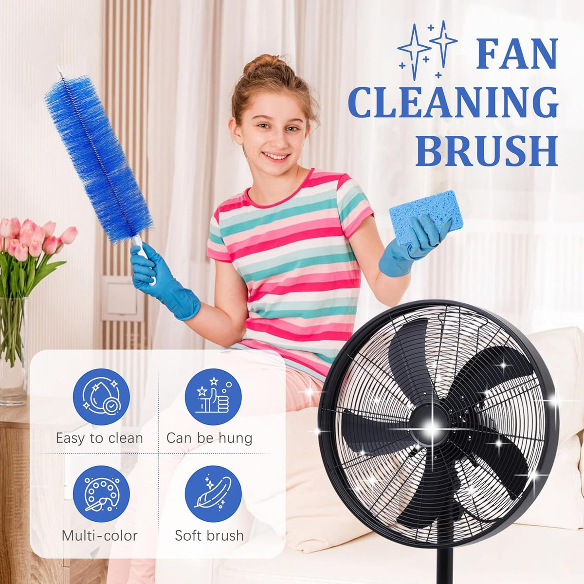 10Pcs Floor Fan Cleaning Brush Set, Bendable Fan Duster, Microfiber Detail Duster Sticks, Cleaning