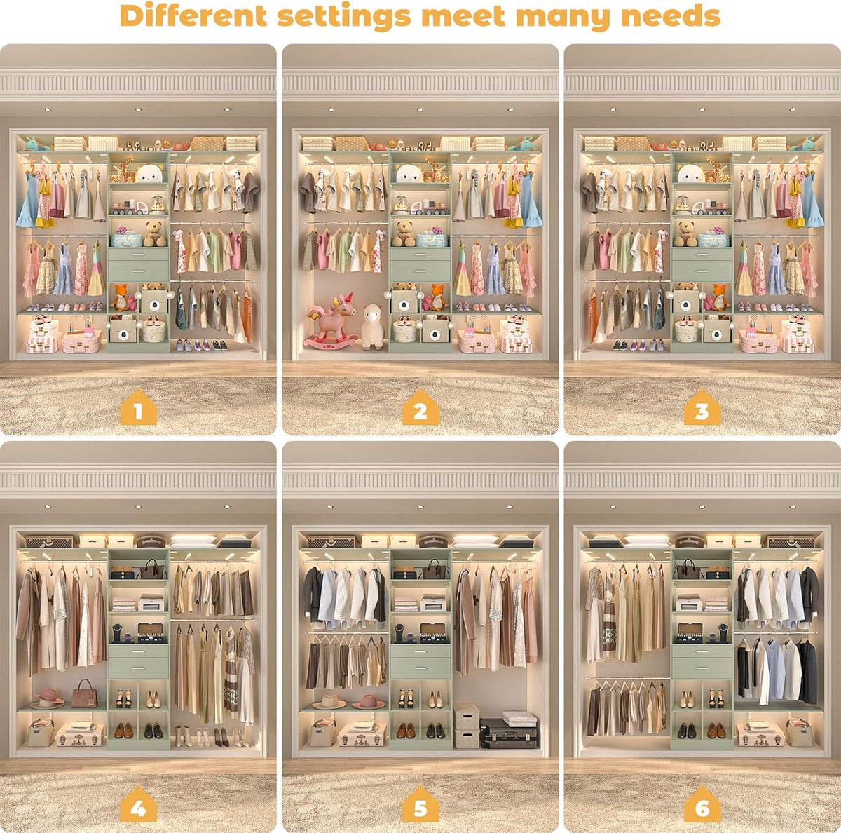 Closet System - 4.75-8FT Closet Organizer System with Wooden Drawers & Cube Storage Organizer, Up