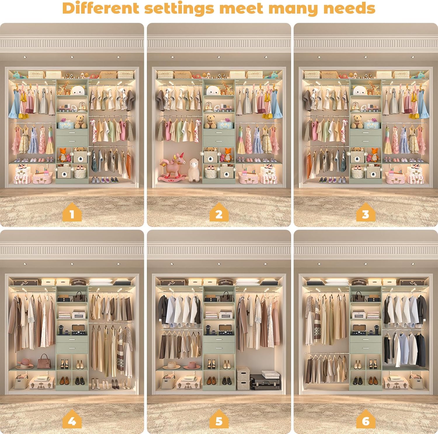 Closet System - 4.75-8FT Closet Organizer System with Wooden Drawers & Cube Storage Organizer, Up