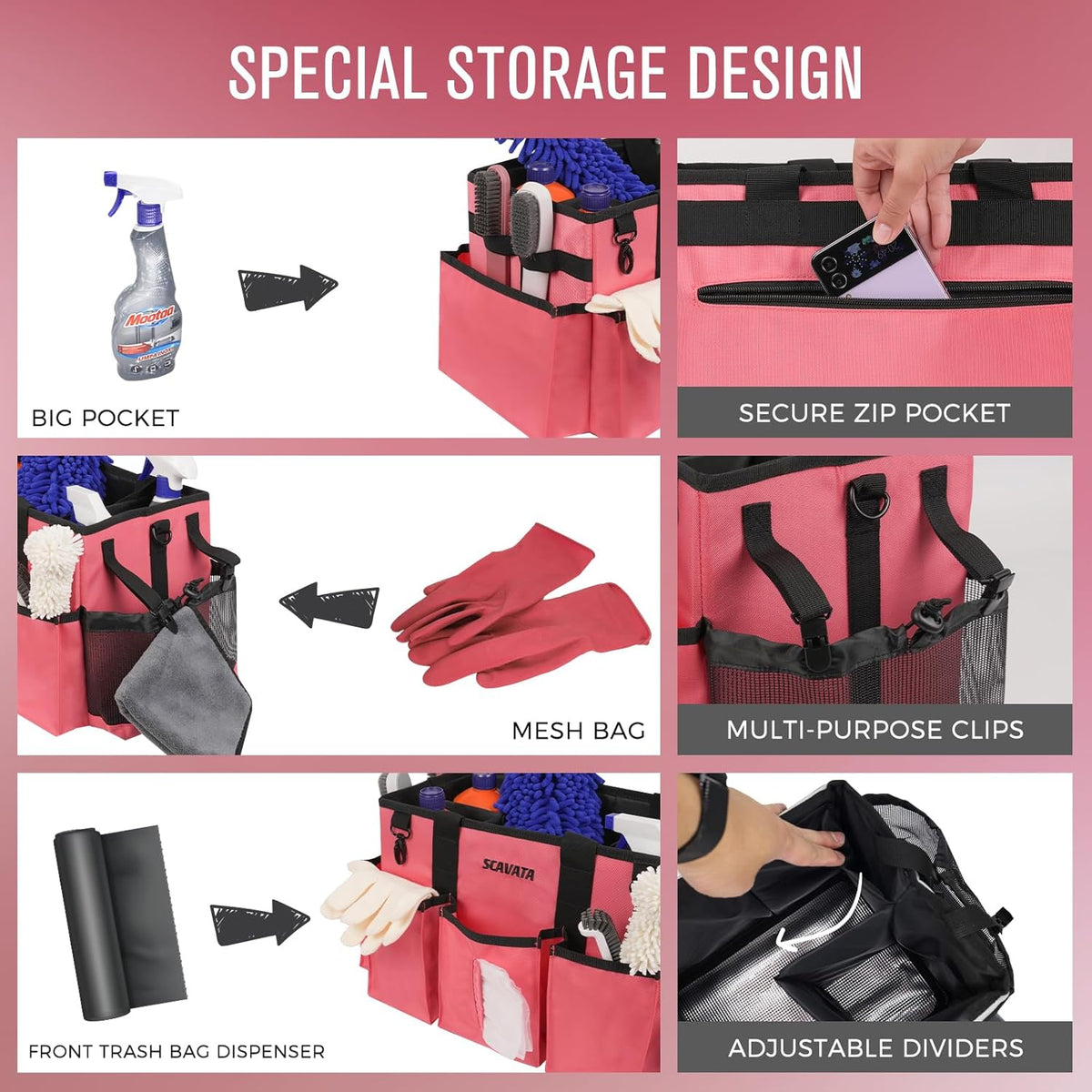Wearable Cleaning Caddy Bag, Cleaning Caddy Supplies Organizer with Handle & Shoulder Straps for