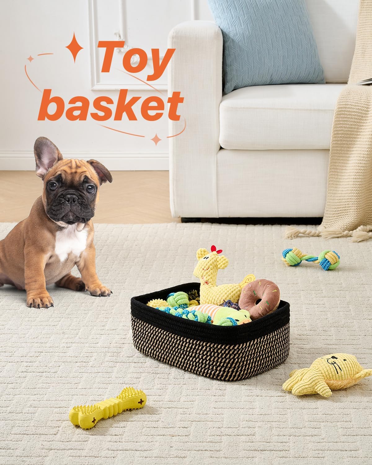 Small Woven Basket, 12 x 8 x 4.5 Inches, Storage Basket for Organizing, Cute Small Rope Shelf