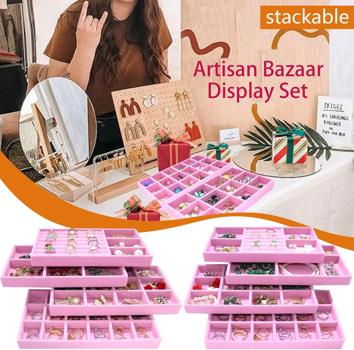 8 Pack Stackable Jewelry Trays Organizer Velvet Earring Organizer Jewelry Tray for Drawers Earring