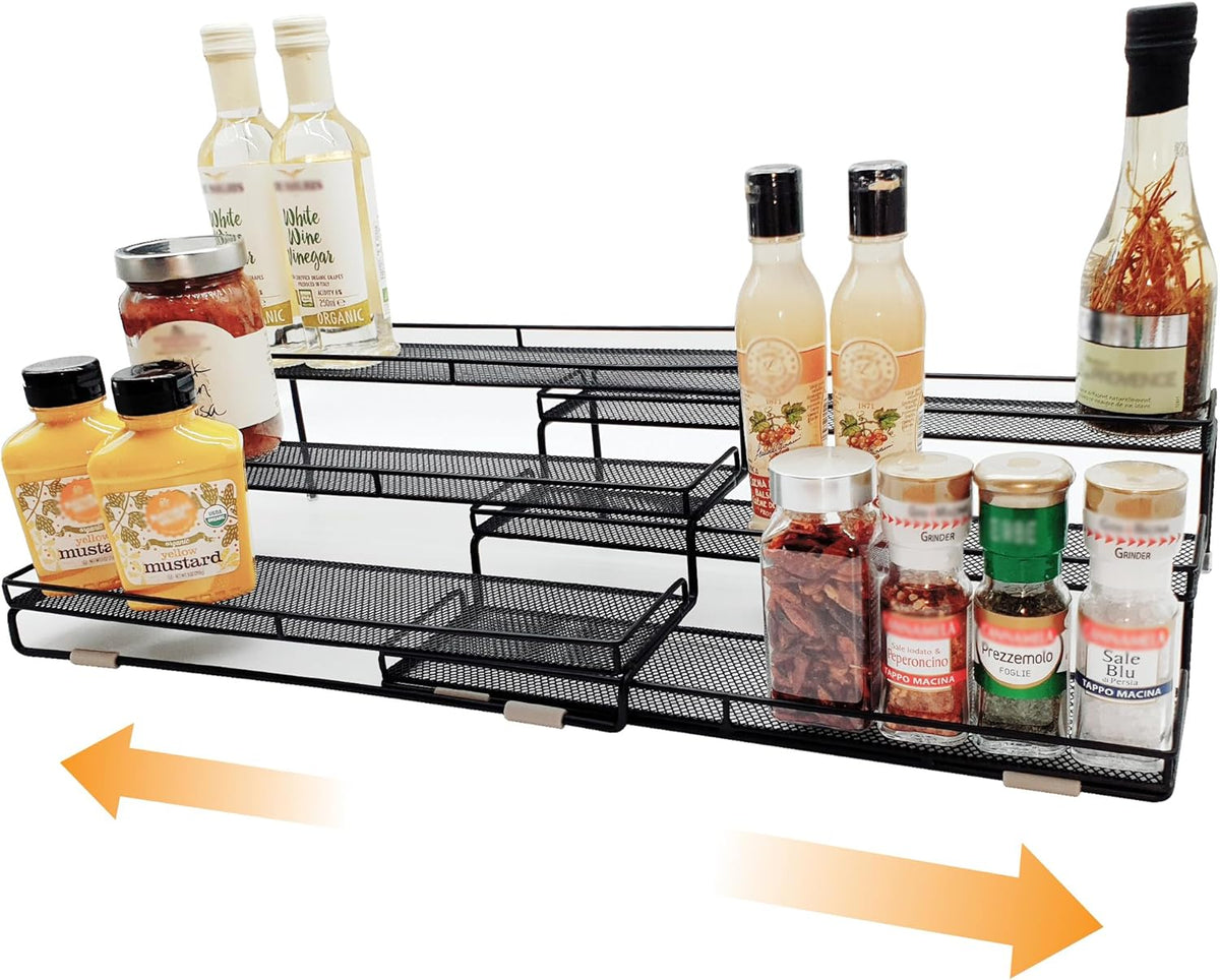3 Tier Wide Expandable Cabinet Spice Rack Organizer (14.5" to 29.1") - Step Shelf with Protection