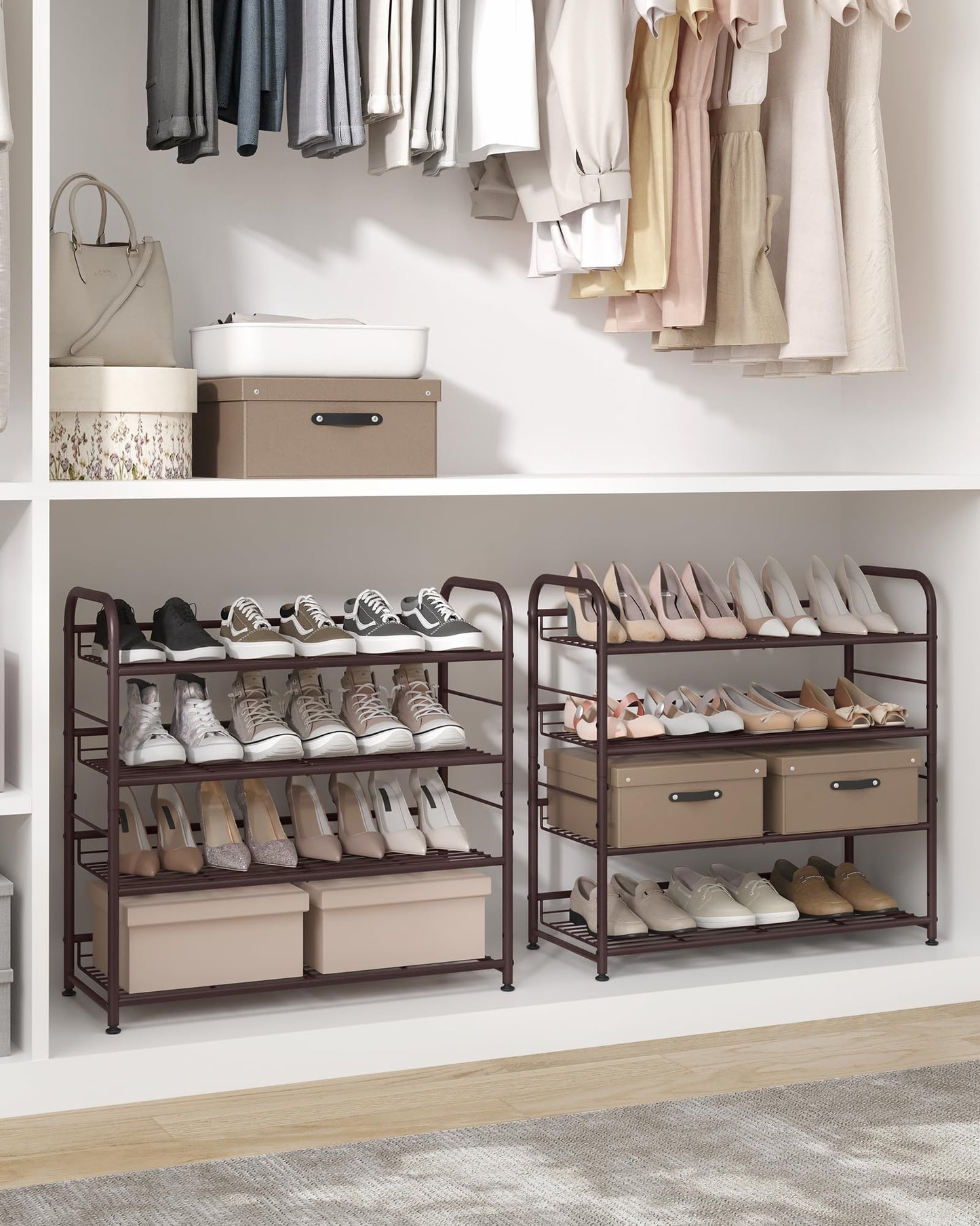 SONGMICS Stackable Shoe Rack, 4 Tier Metal Shoes Rack Storage Shelf, Holds up to 16 Pairs Shoes