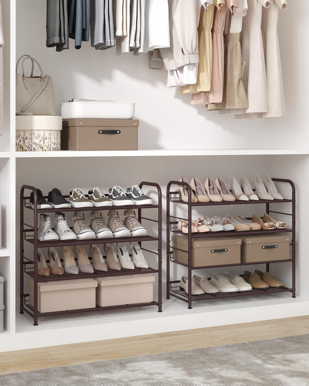 SONGMICS Stackable Shoe Rack, 4 Tier Metal Shoes Rack Storage Shelf, Holds up to 16 Pairs Shoes