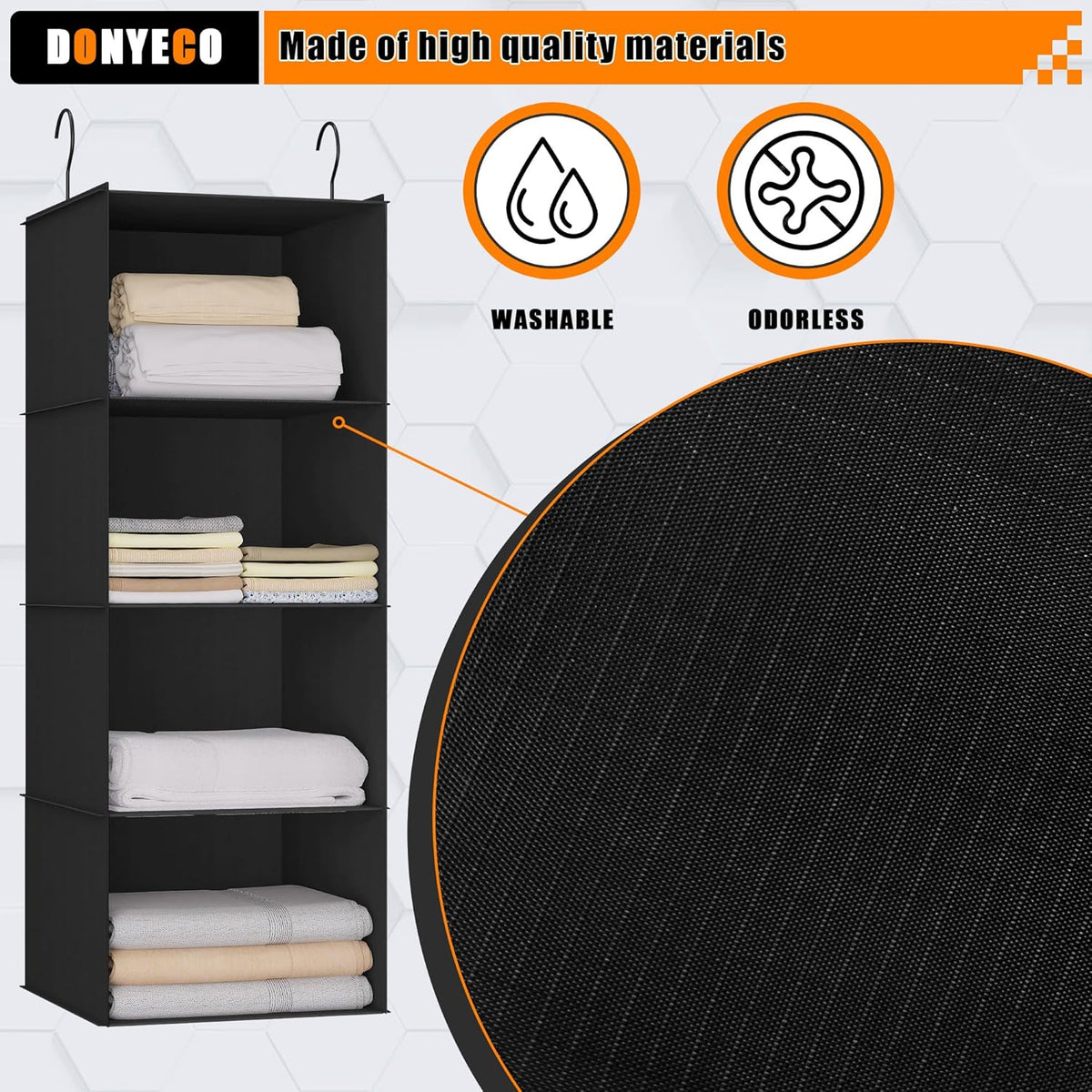 Hanging Closet Organizer, Easy Mount Foldable 4-Shelf Hanging Closet Wardrobe Storage Shelves