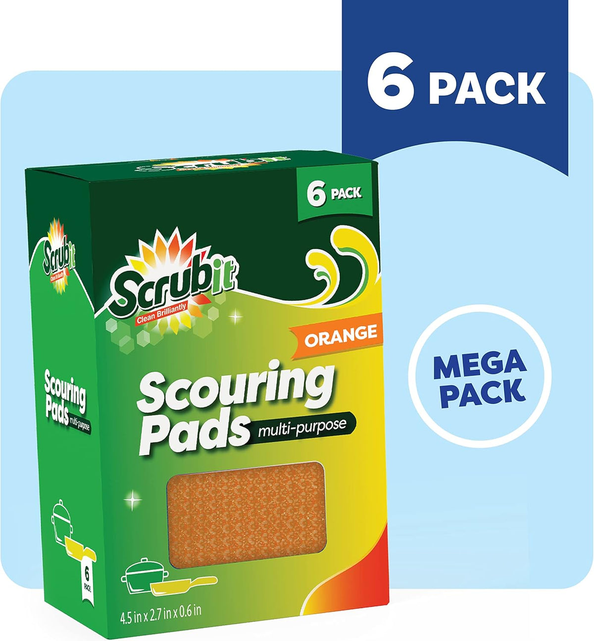SCRUBIT Multi-Purpose Scouring Pad - Non-Scratch Cleaning Sponges for Pots, Pans, Dishes, Utensils
