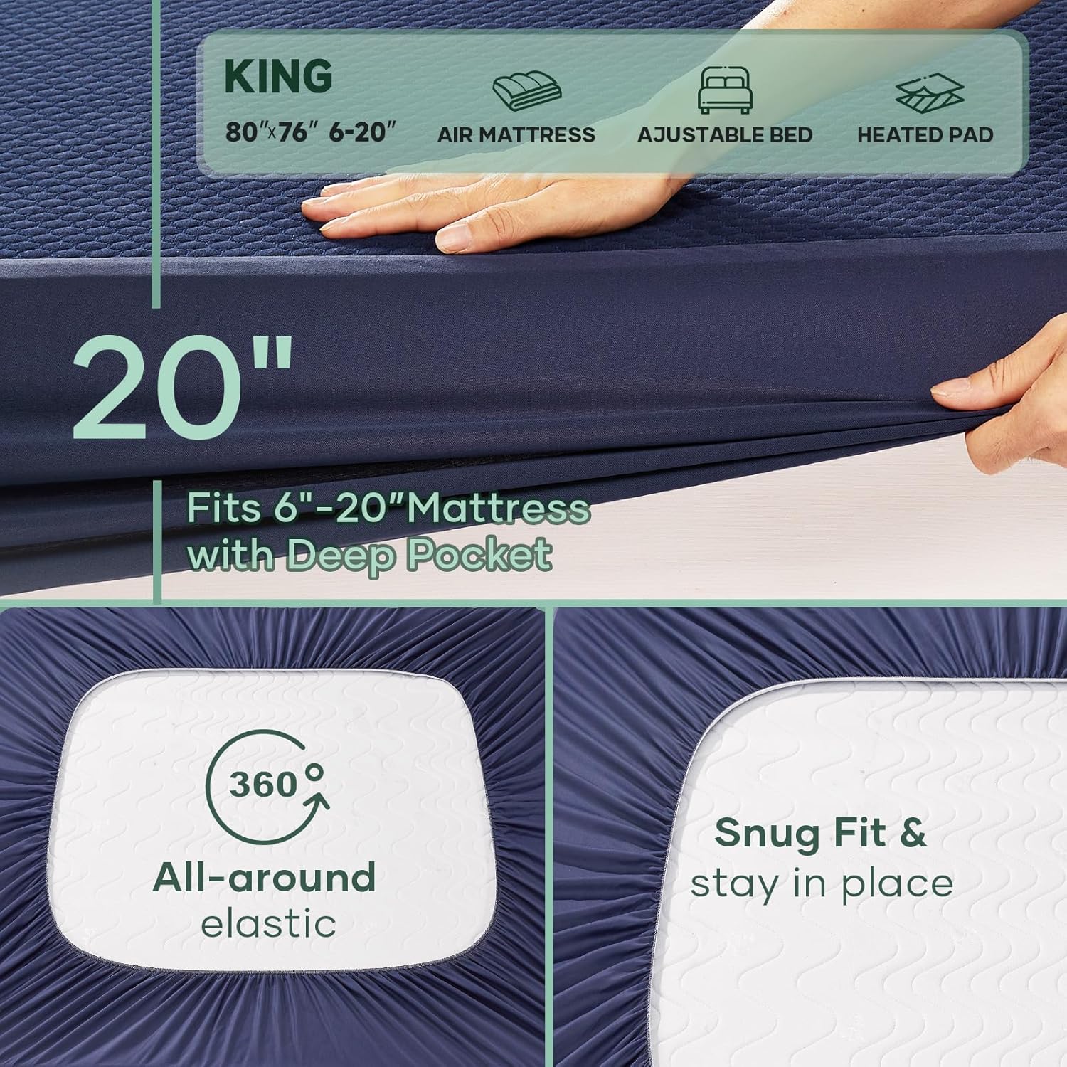 OhGeni 100% Waterproof Mattress Protector, King Size Mattress Pad, Fits 6"-20" Mattresses with Deep